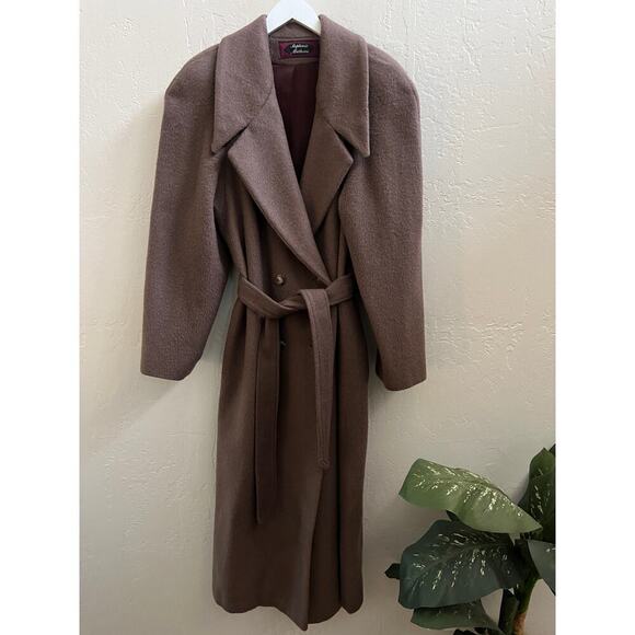 Vintage 1980's Taupe Wool Mohair Oversized Belted Trench Coat - Picture 8 of 12